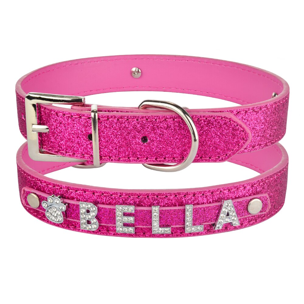 Personalized Dog Cat Collar Rhinestone Bling PU Leather Chihuahua Collar Custom Necklace Free Name Charms Pet Accessories