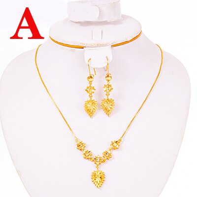 Dubai Jewelry Sets for Women 18k Gold Color Love Ethiopian African Heart Necklace Earrings Sets Arab Bridal Dowry Jewelry