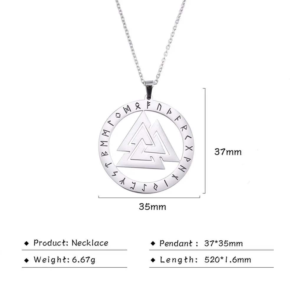 My shape Hrunger Odins Valknut Rune Circle Viking Symbol Necklace Steel Statement Choker Pendant Necklaces Jewelry Nordic