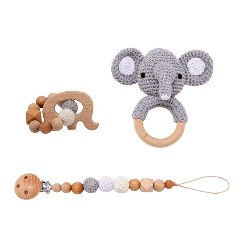 3pcs/lot Baby Rattle Animal Crochet Wooden Ring Toys Baby Teethers For Baby Products DIY Crafts Teething Rattle Amigurumi Toys