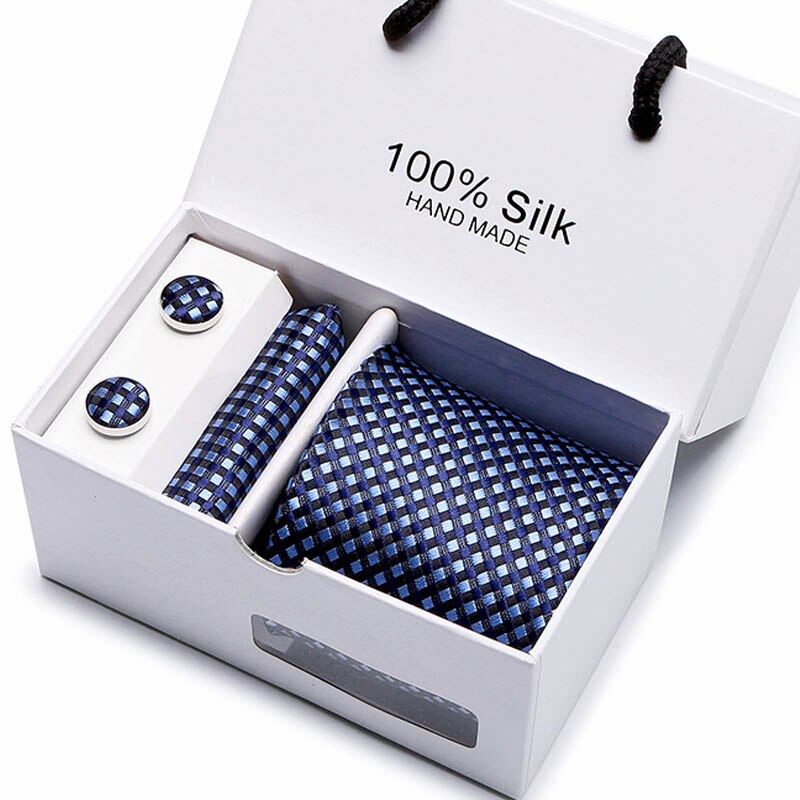 Joy alice New Men's Tie Hanky Cufflinks Set With Gift Box Red polka dot Fashion Ties For Men Wedding Business Party Groom SB43