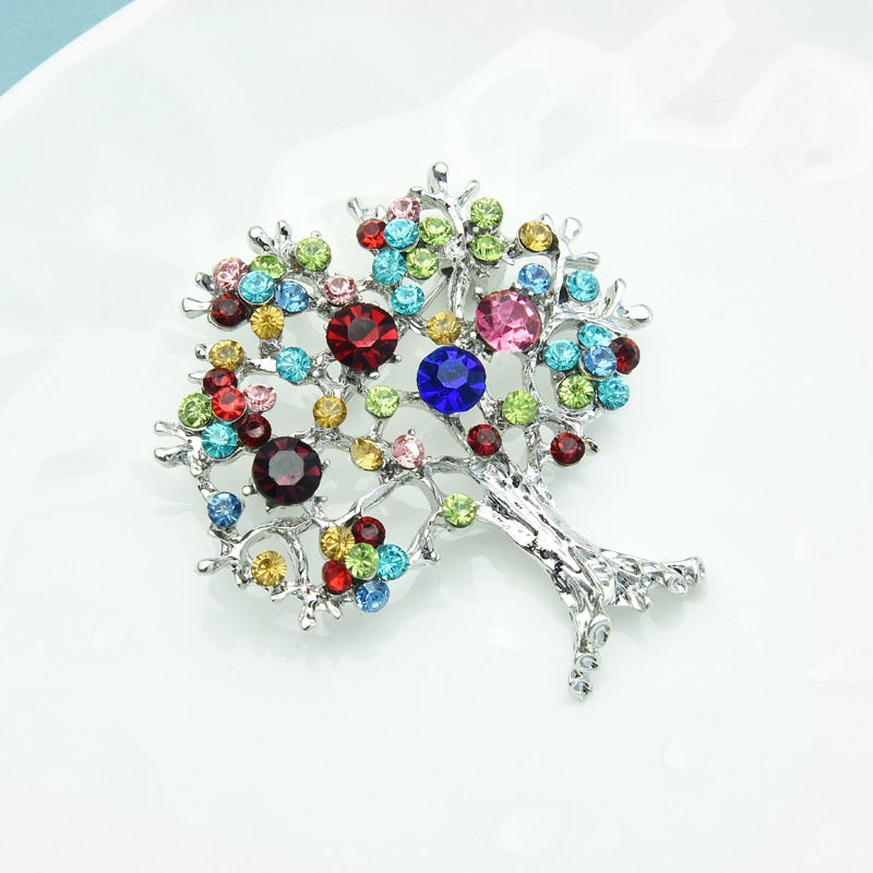 Wuli&amp;baby Multicolor Rhinestone Tree Brooches Women Men Christmas Tree Party Office Casual Brooch Pins Gifts