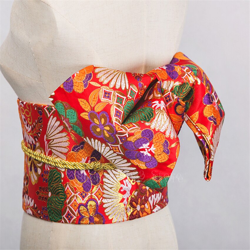 14Colors Traditional Japanese Yukata Kimono Obi Belt Floral Print Cummerbunds Bow-knot Noble Retro Japanese Waistband