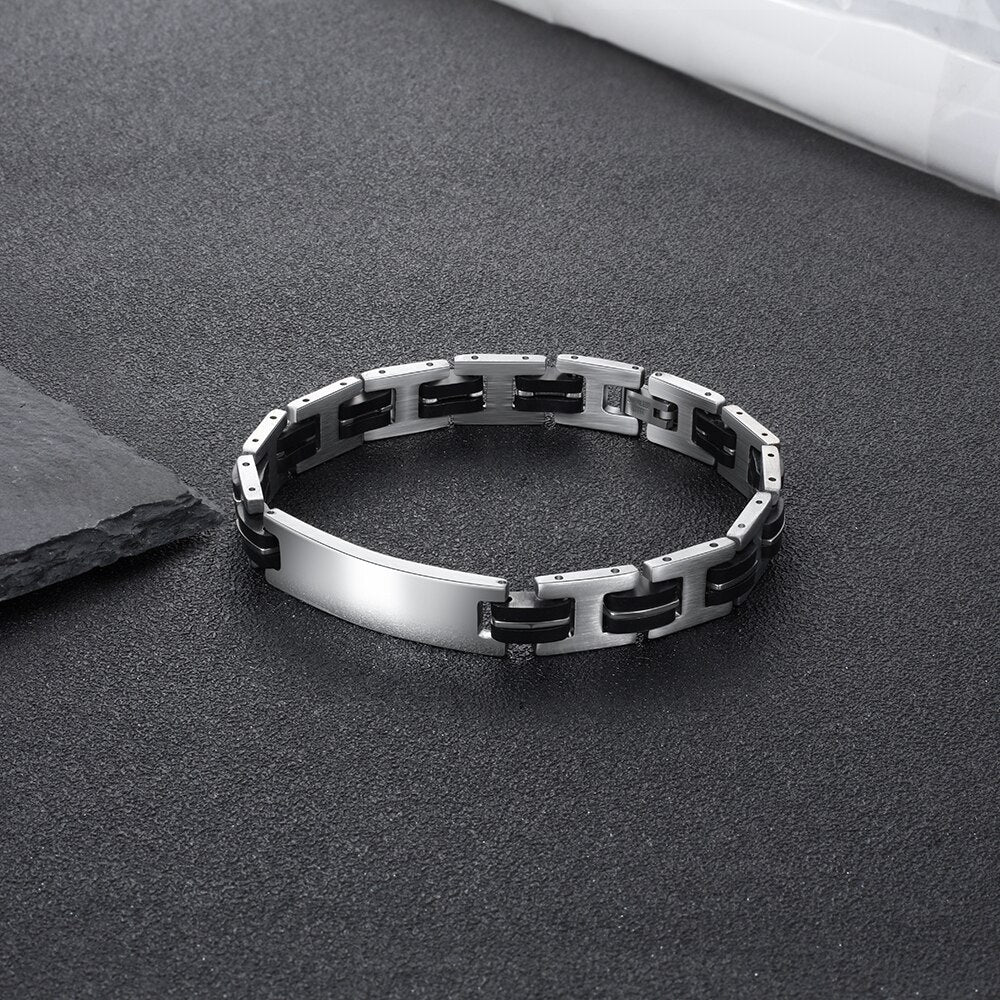 Personalized Men Bracelets Laser Engraving Stainless Steel Link Chain Jewelry Custom Anniversary Birthday Gift for Him