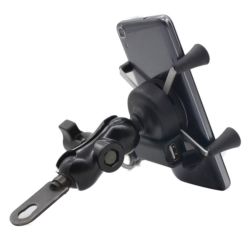 Besegad Motorcycle Mobile Phone Holder Mount Support With USB Charger 360Degree Rotation For Moto Pouch 3.5-6 inch GPS Bracker