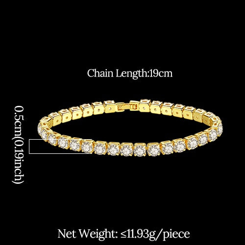 JINSE Gold Color Cubic Zirconia Tennis Bracelets For Men Women Fashion Jewelry Crystal Bracelet Bangle Pulseira Feminina