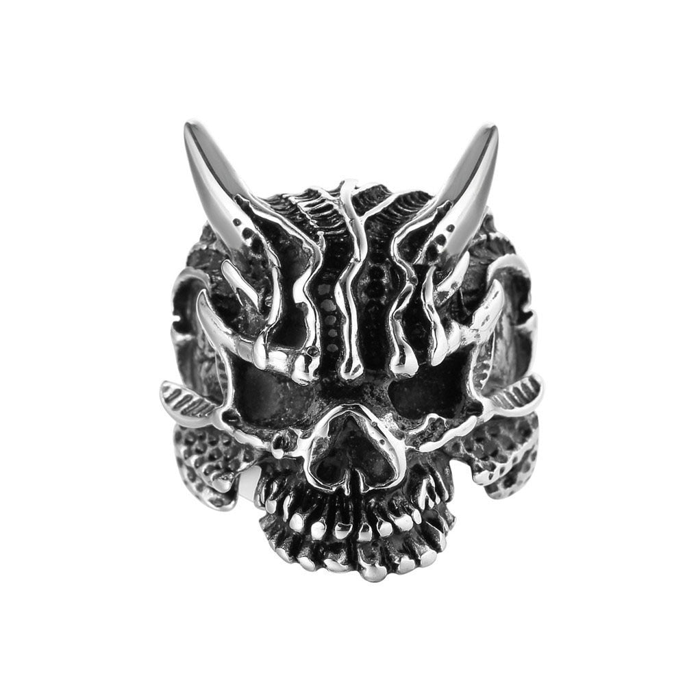 Retro Punk Men Ring Demon Skeleton Hip Hop Rock Locomotive Ring Titanium Steel Alloy Ancient Silver Color Ring Women Jewelry.