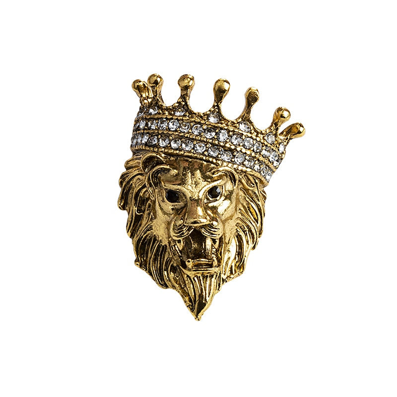 Retro Lion Shield Crown Animal Brooches Fashion Men&#39;s Suit Shirt Collar Needle Badge Lapel Pins Jewelry Men Clothing Accessories