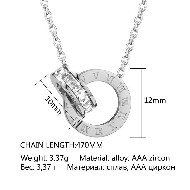 Luxury Elegant Roman Numeral Crystal Necklace Earrings Set For Women Fashion Stainless Steel Earrings 2021 Trend Wedding Jewelry