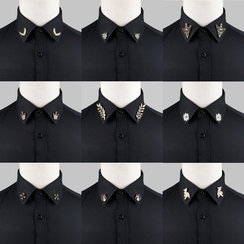 1 Pair Trendy Suit Shirt Collar Pin Tree Leaf Dragon Leopard Hollowed Triangle Crown Brooches For Men Women Daily Wear Accessory