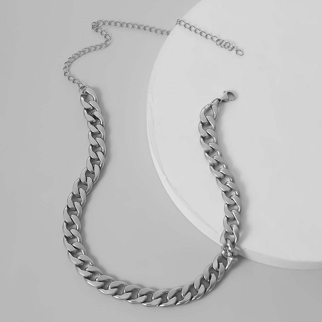 Punk Cuban Short Choker Necklace Collares Goth Silver Color Chunky Chain Heavy Metal Stainless Steel Necklace Men Women Jewelry