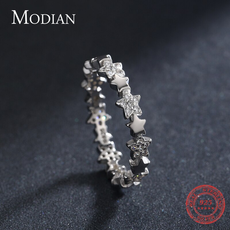 Modian Solid 925 Sterling Silver Sparkling Clear CZ Stars Stackable Finger Rings For Women Fine Jewelry Valentine's Day GIFT