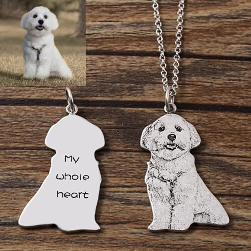 Custom Pet Cat Photo Silver Necklace Pendant Engraved Words 925 Sterling Silver Dog Photo Necklace Women Men Memorial Best Gift