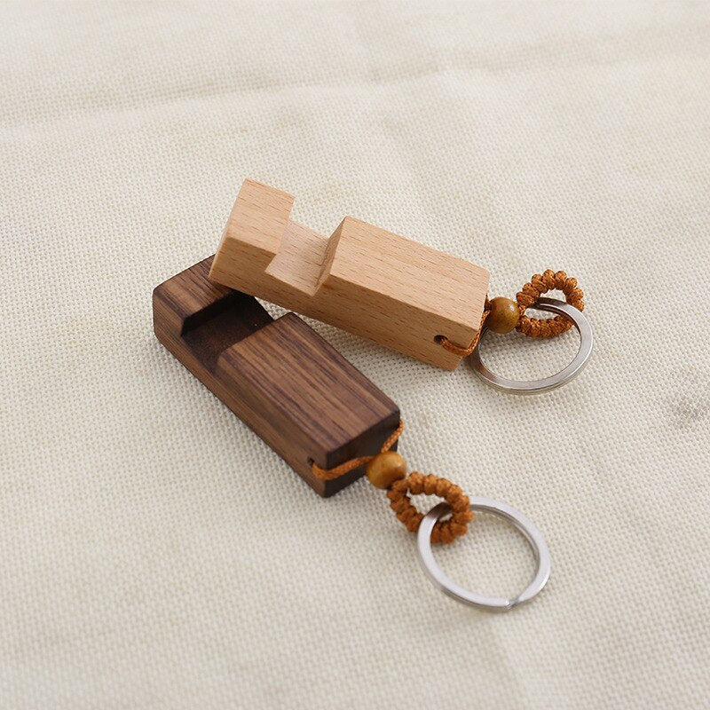 1pc Creative Lightweight Slim Design Wooden Mobile Phone Stand Holder Stand Pendant Keychain