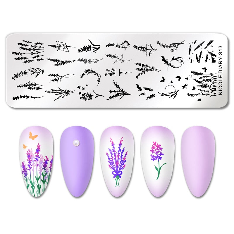 NICOLE DIARY Leaves Flower Stripe Design Stamping Plates Abstract Lady Face Nail Stamp Templates Leaf Floral Printing Stencil