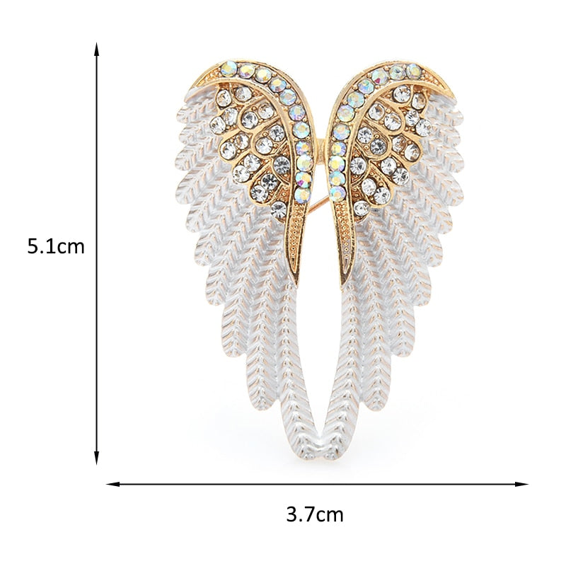 Wuli&amp;baby Classic Rhinestone Angel Wings Brooch Pins 3 Colors 2021 Sparkling Jewelry Gift Feather Designer Brooches