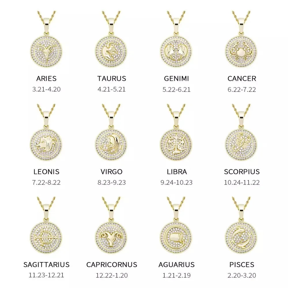 TOPGRILLZ's Latest Zodiac Sign Pendants - Iced Out, Micro Pave with Cubic Zirconia - Hip Hop Personalized Jewelry for Men and Women - Perfect for Gifts
