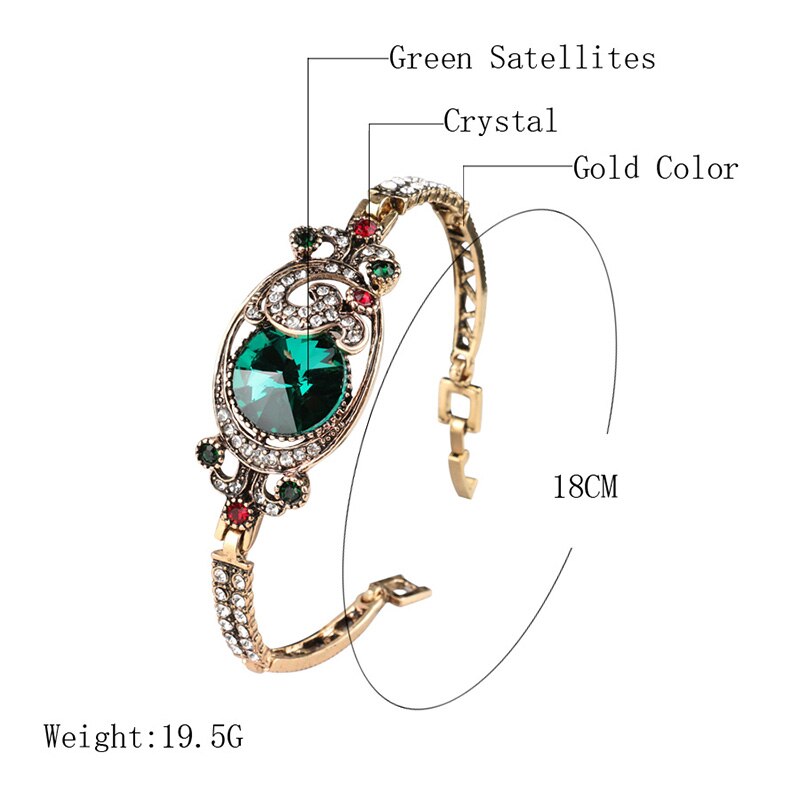 Luxury Vintage Green Satellites Bangles Antique Gold Color Colorful Crystal Turkish Bracelets For Women Bijouterie 2020 New