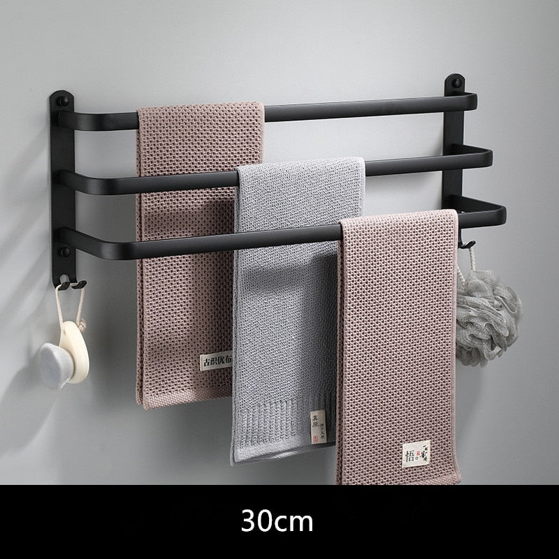 Tuqiu Towel Hanger Wall Mounted 30-50 CM Towel Rack Bathroom Towel Bars Aluminum Black Towel Bar Rail White Towel Holder