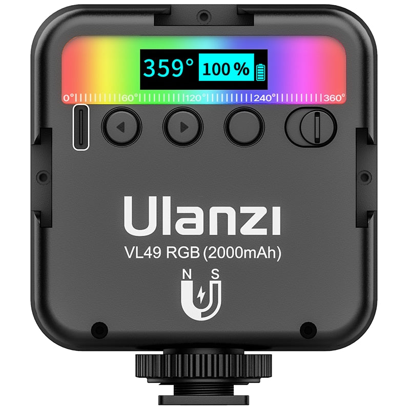 Ulanzi VL49 RGB LED Video Light 2500K-9000K With Cold Shoe Photographic Lighting Vlog Fill Light For Smartphone SLR DSLR Camera