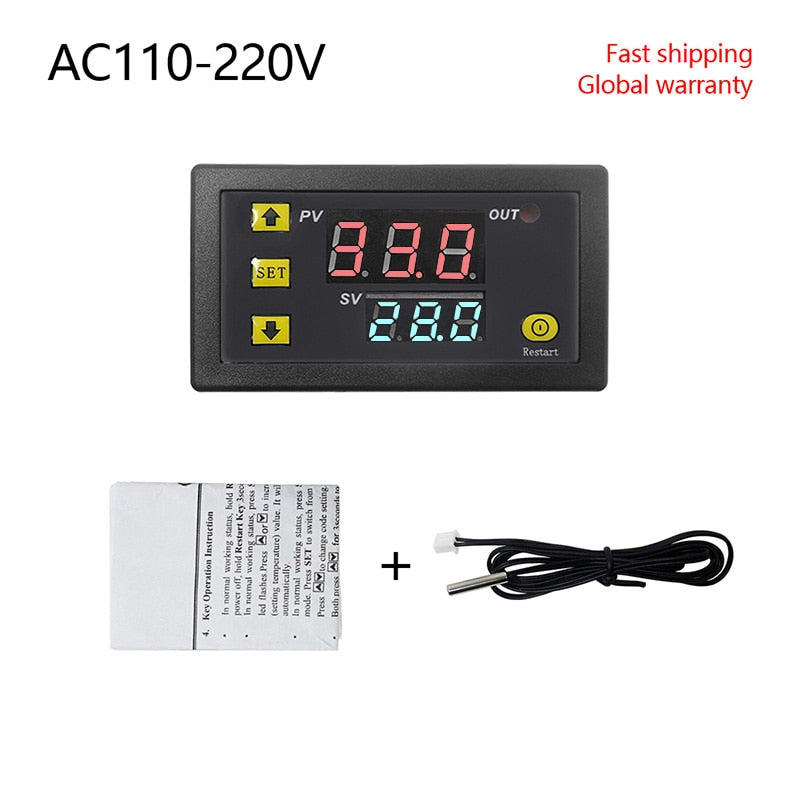 Digital Temperature Controller Thermostat W3230 DC 12V 24V AC110V-220V LED Display Heating Cooling White Black Waterproof Probe