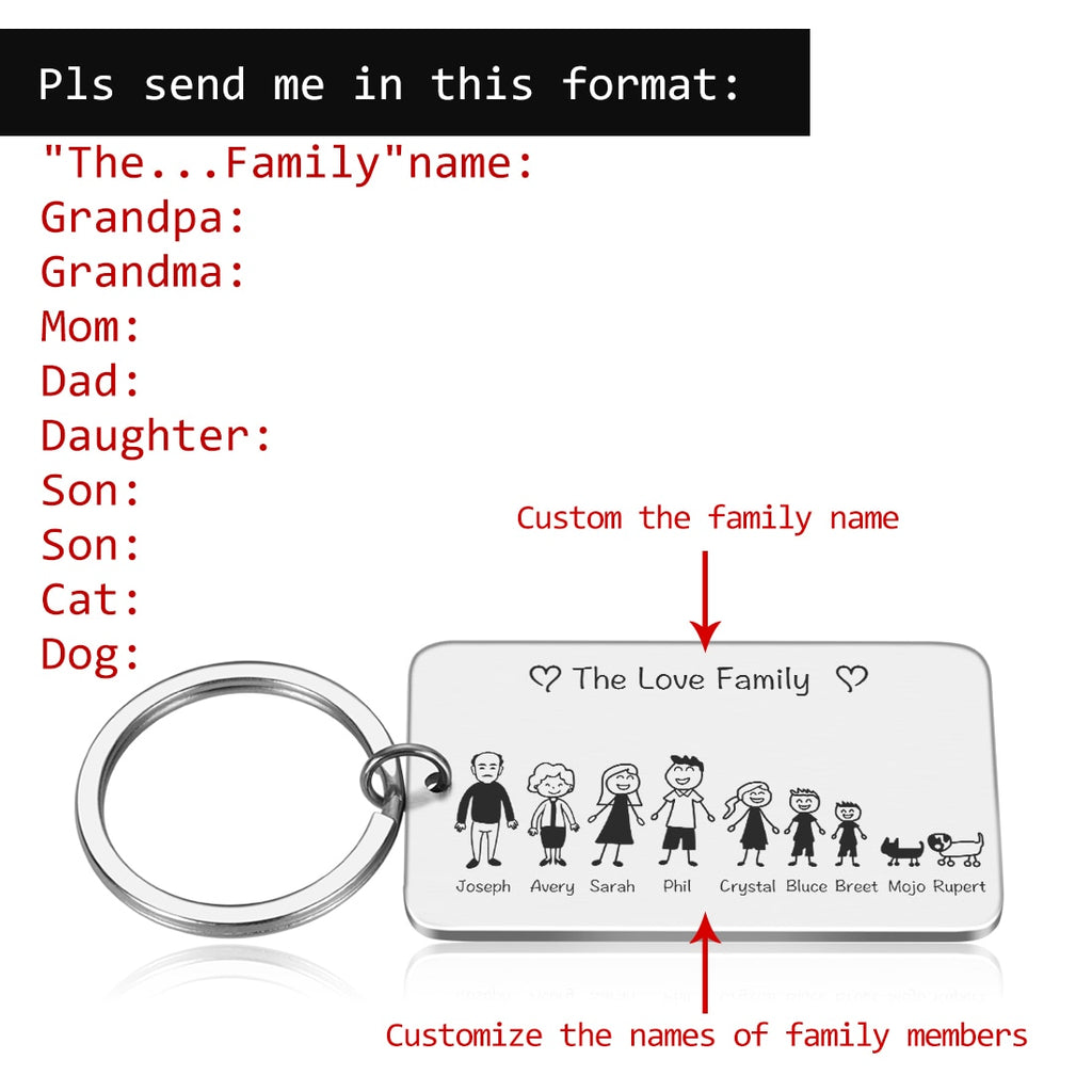 Personalized Family Keychain Engraved Family Gifts for Parents Children Present Keyring Bag Charm Families Member Gift Key Chain