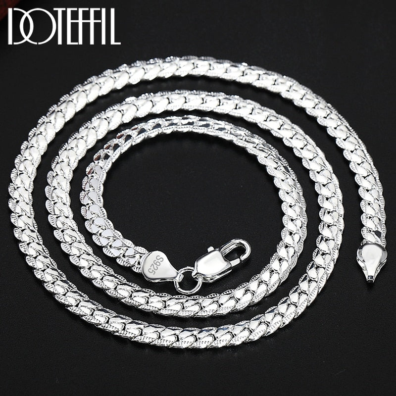 DOTEFFIL 925 Sterling Silver 8/16/18/20/22/24 Inch 6mm Side Chain Necklace Bracelet For Woman Men Fashion Charm Wedding Jewelry