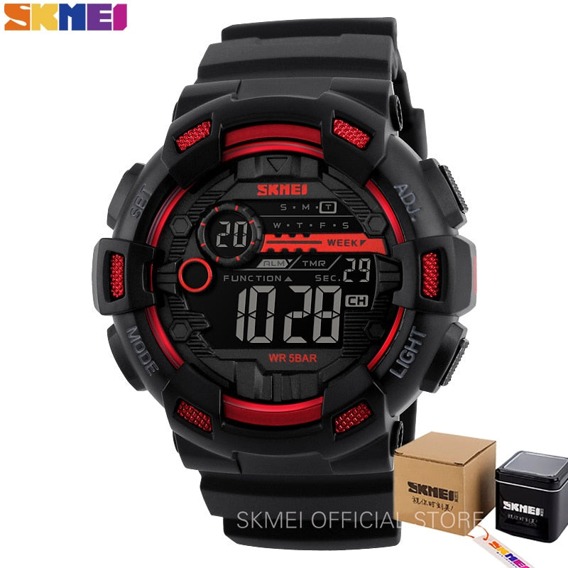 Outdoor Sport Watch Men Multifunction 5Bar Waterproof PU Strap LED Display Watches Chrono Digital Watch reloj hombre 1243