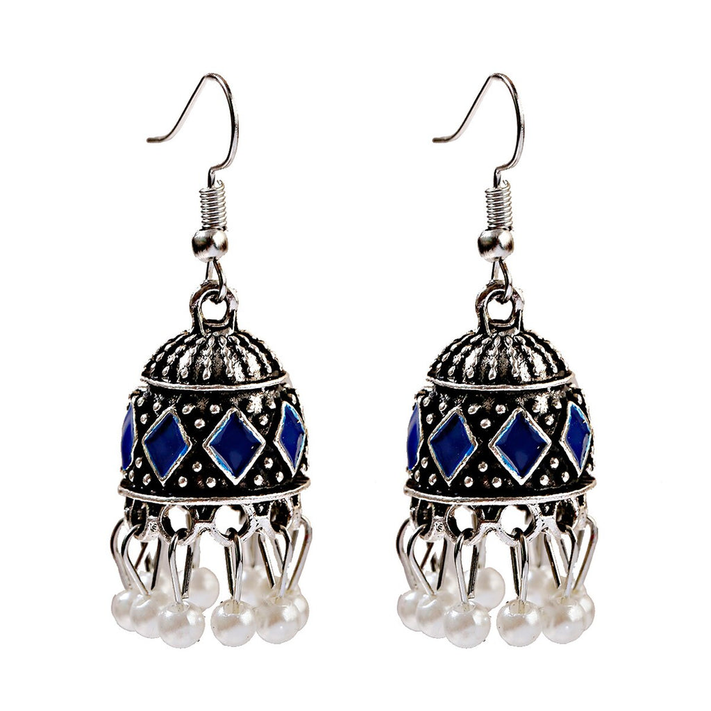 Ethnic Hollow Flower Turkish Jhumka Earrings For Women Vintage Indian Jewelry Silver Color Bell Tassel Dangling Earrings