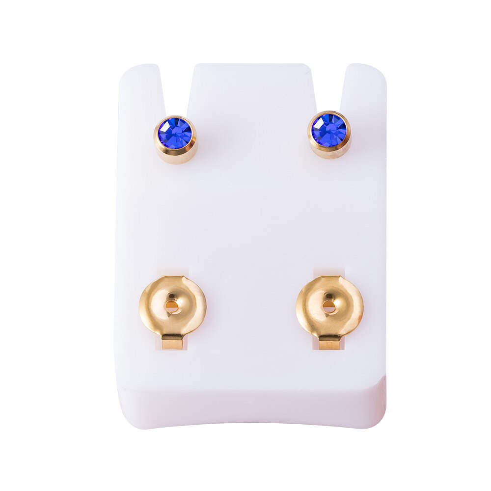 Birthstone CZ Ear Stud Earrings in Two Pieces with Gold Plated Steel or Stainless Steel Backs.