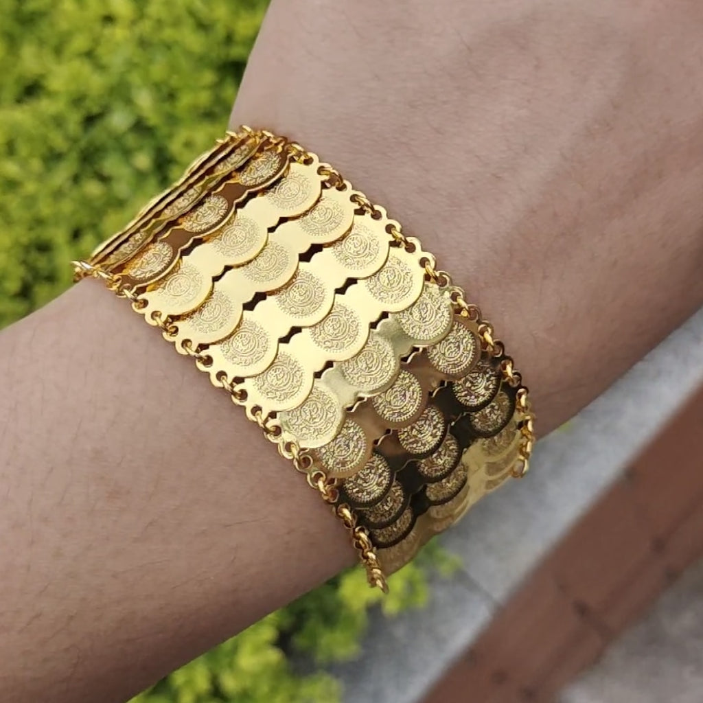 Gold Color Coins Bangles & Bracelets For Women Islamic Design Arab Middle Eastern Jewelry African Gifts.