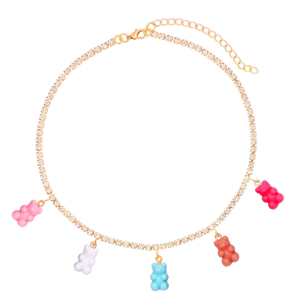 2021 New Design Butterfly Pendant Necklace for Women Multicolor Gummy Bear Luxury Crystal Chain Necklace Fashion Jewelry Gift