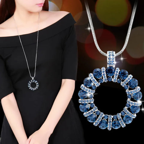 Fashion Crystal Round Circle Pendant Long Necklace For Women 2021 New Trendy Jewelry Sweater Necklaces