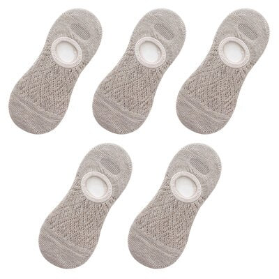 5 Pairs/Set Women Silicone non-slip invisible Socks Summer Solid Color Mesh Ankle Boat Socks Female Cotton Slipper No show Socks