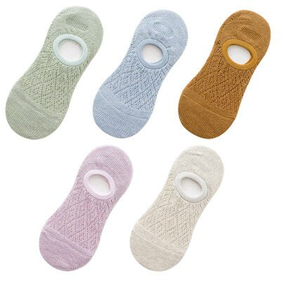 5 Pairs/Set Women Silicone non-slip invisible Socks Summer Solid Color Mesh Ankle Boat Socks Female Cotton Slipper No show Socks