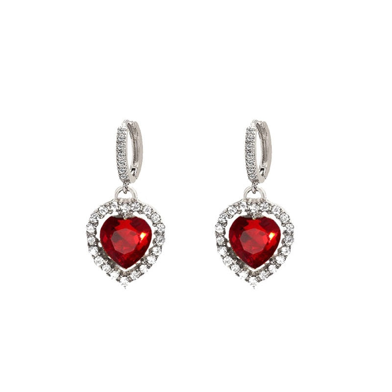 Flatfoosie Exquisite Heart-shaped CZ Drop Earrings for Women Fashion Shiny Multicolor Crystal Earrings Luxury Jewelry Party Gift