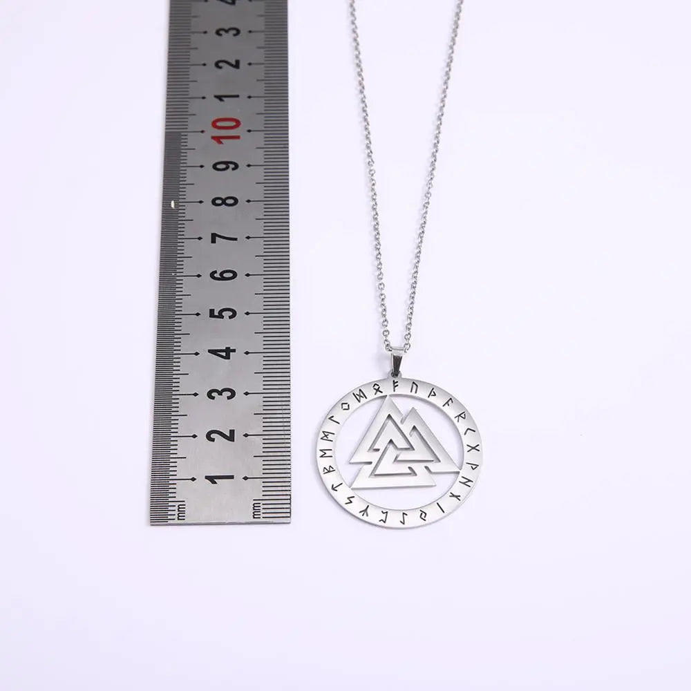 My shape Hrunger Odins Valknut Rune Circle Viking Symbol Necklace Steel Statement Choker Pendant Necklaces Jewelry Nordic