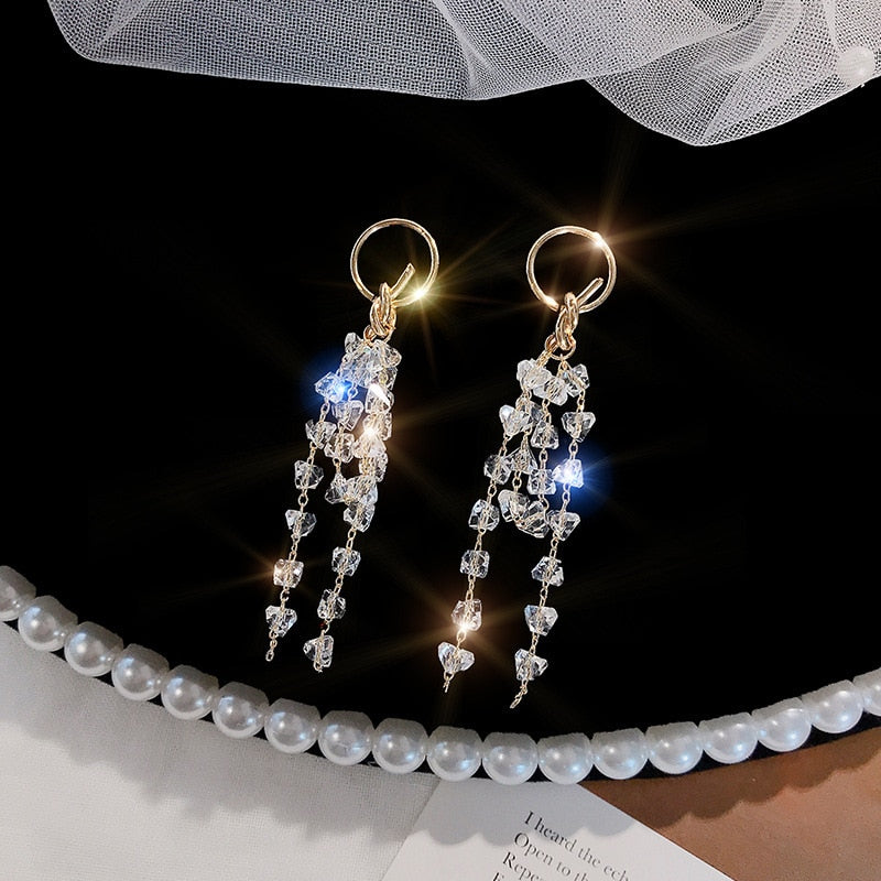 2022 Korean Earings Crystal Pearl Tassel Earrings Geometric Pendant Bride Wedding Jewelry Gift Earrings For Women