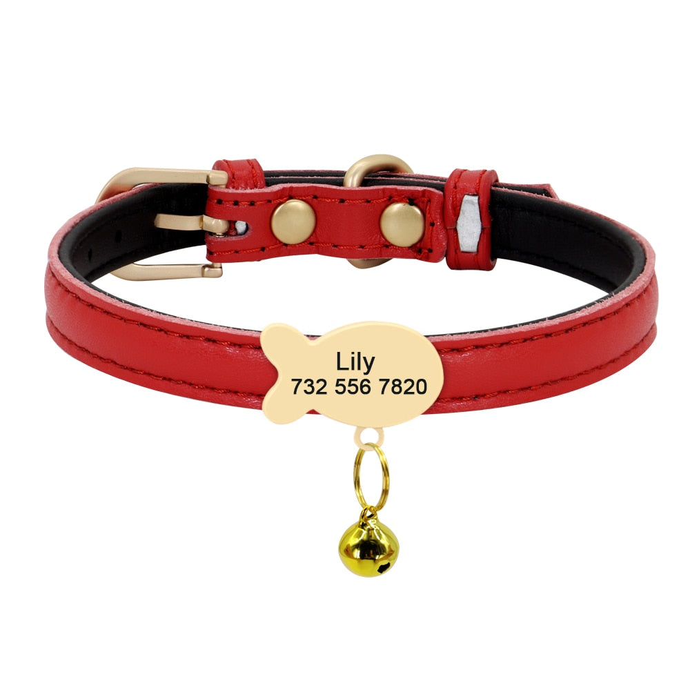 Cute Cat Personalized ID Collar Engraved  Kitten Puppy Name Collars Necklace For Small Medium Cats With Bell Fish Tag Nameplate