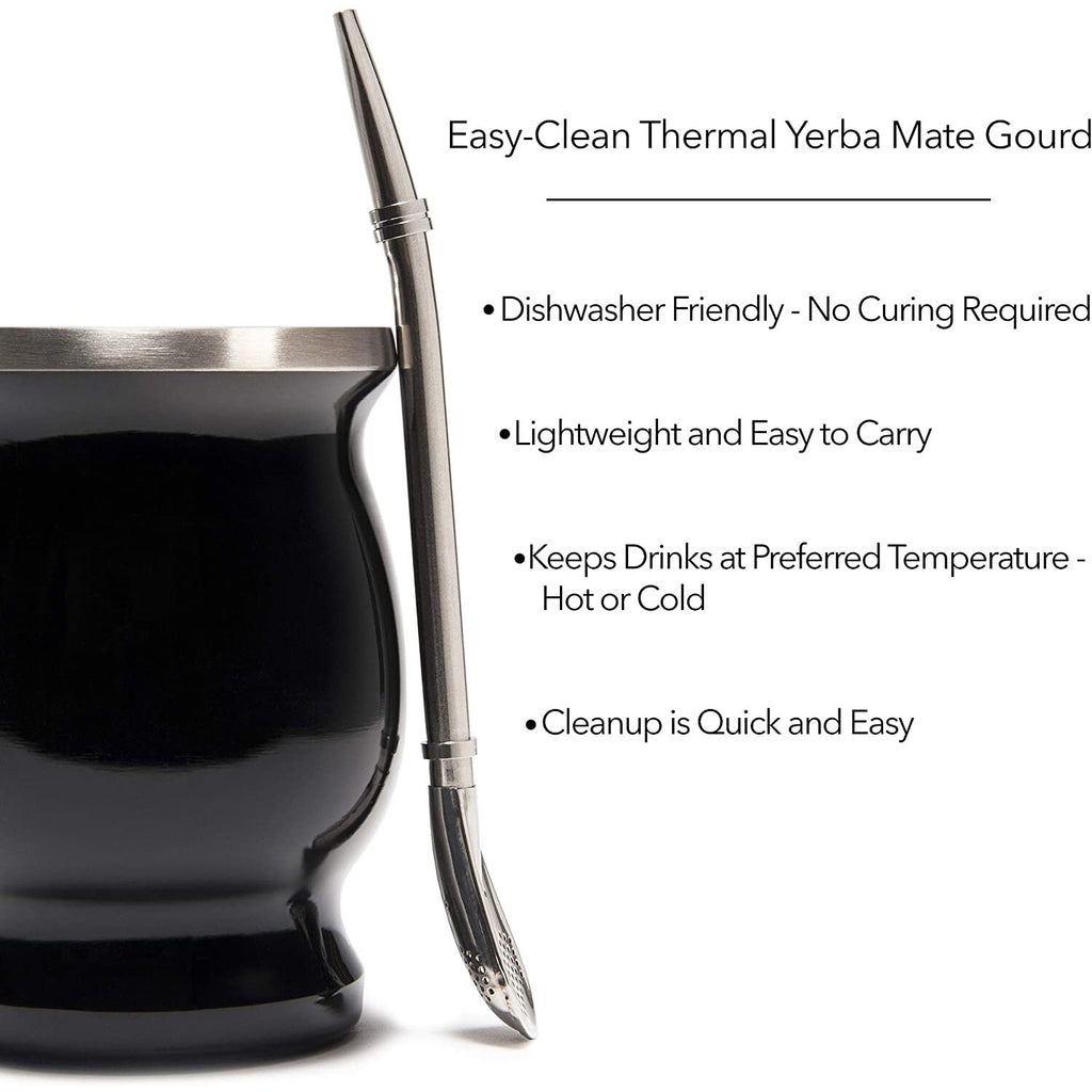 Yerba Mate Gourd Set Double-Wall Stainless Steel Mate Tea Cup and Bombilla Set Includes Yerba Mate Gourd (Cup) With One Bombilla