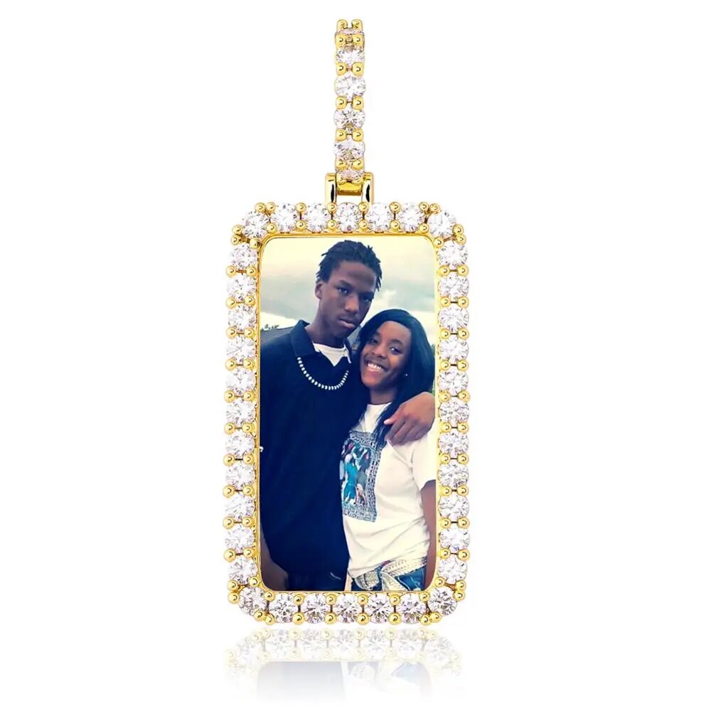 GUCY Custom Made Photo Squar Medallions Solid Back Pendant & Necklace With Tennis Chain Cubic Zircon Men's Hip Hop Jewelry