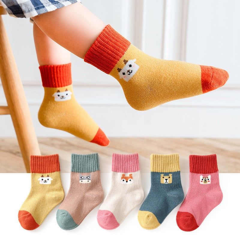 5pairs/lot 1-12 Years Spring Autumn Children Socks Baby Girls Cotton Short Socks Newborn Ribbed Letters Cartoon Girls Boys Socks