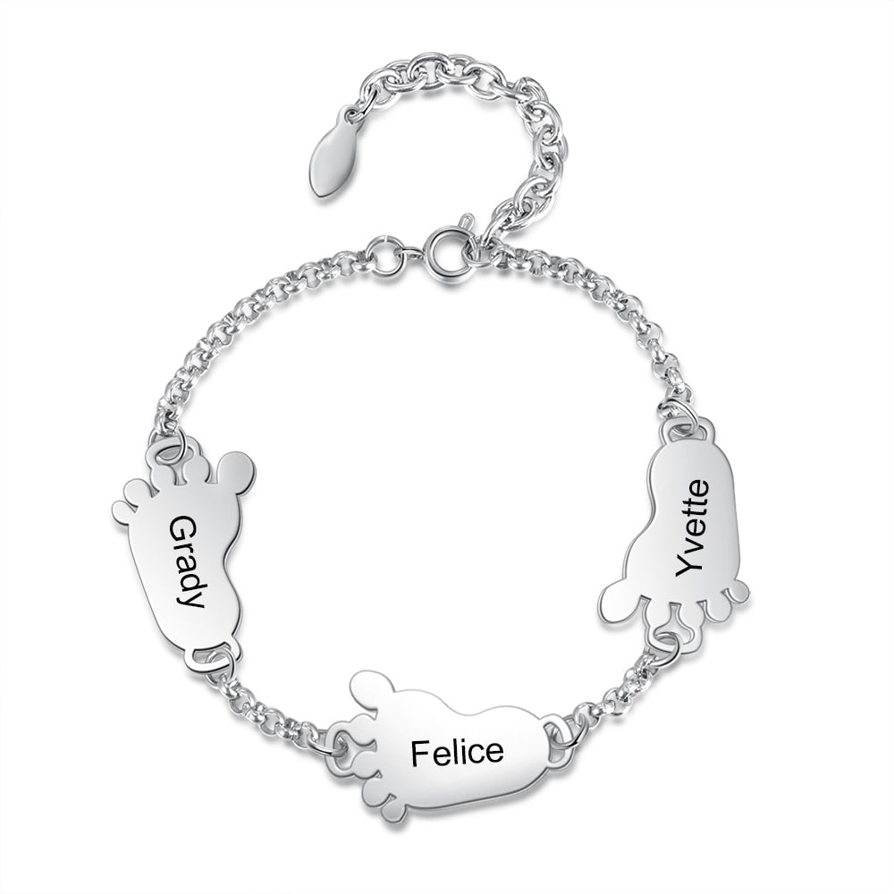 JewelOra Personalized 2-4 Baby Feet Charms Bracelets for Women Customized  Stainless Steel Name Engraved Bracelet Gifts for Mom