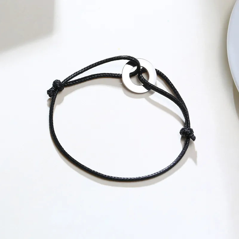 CIRCLE CHARM ROPE ANKLETS FOR MEN BLACK ROPE WITH SILVER COLOR CIRCLE ADJUSTABLE BRACELET UNISEX JEWELRY