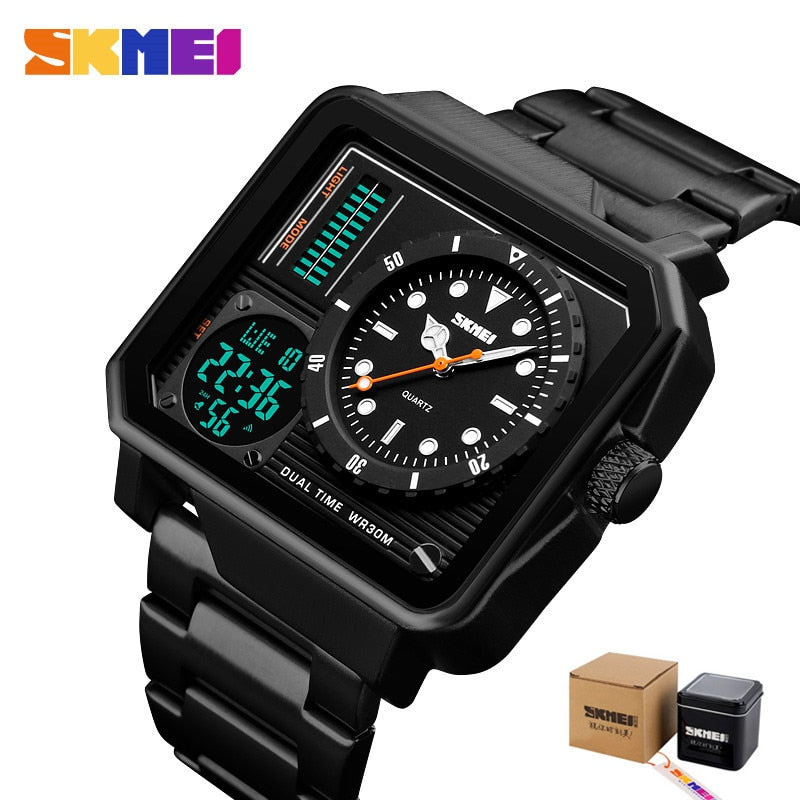 SKMEI Digital/Quartz Watch Men Stainless Steel Strap Wristwatches Double Time Display Male Clock Watches Relogio Masculino 1392