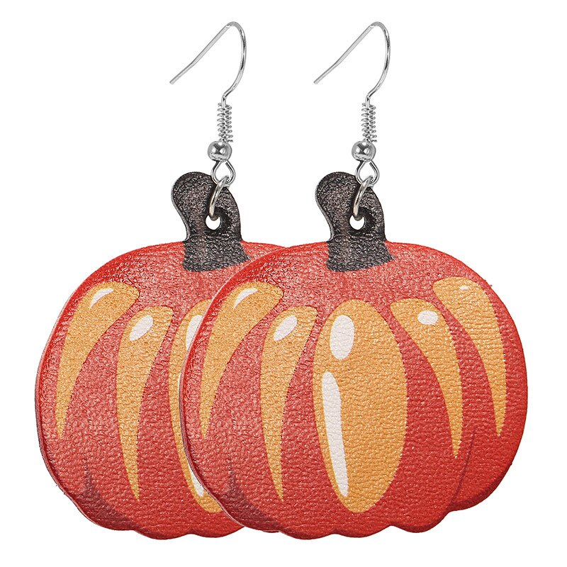 Pumpkin Maple Thanksgiving Leather Earrings Women Vintage Unique Floral Checked Print Leather Teardrop Dangle Earrings Gifts