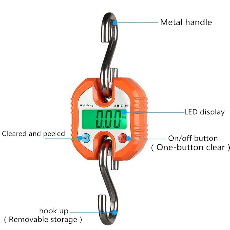 150/200/500kg Crane Scale Heavy Duty Hanging Weighting Hook Steelyard Portable LCD Electronic Digital Industrial Crane Scale