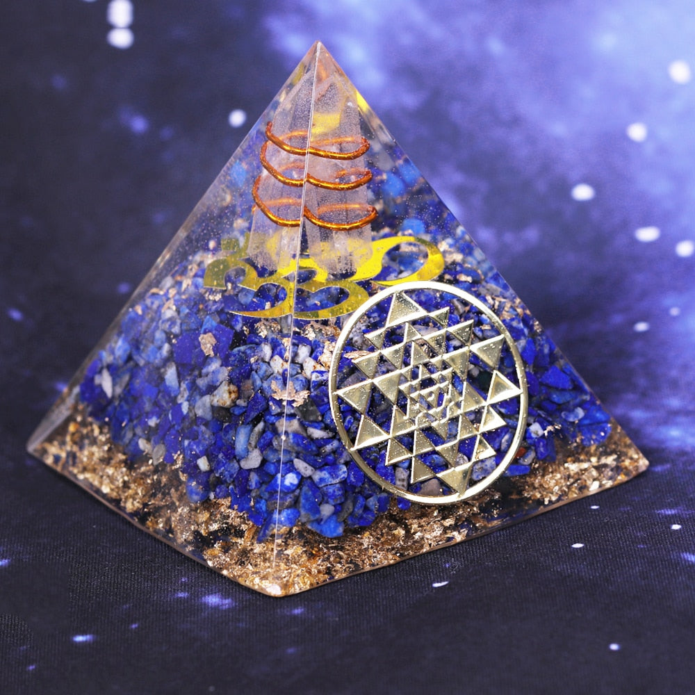 Natural Lapis Lazuli Orgone Pyramid Energy Generator Chakra Balancing Stone Reiki Healing EMF Protection Home Office Decor