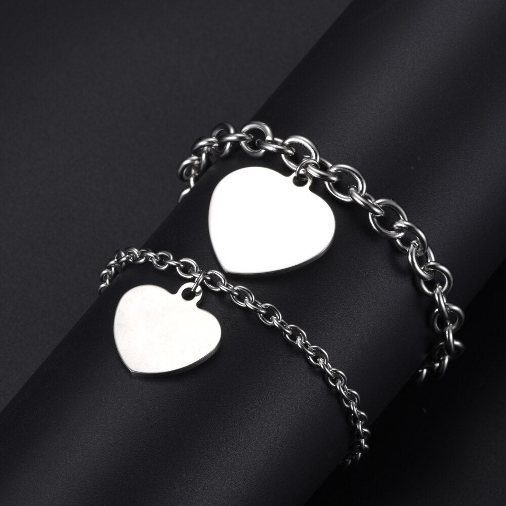 Customized Bracelet For Men Women Stainless Steel Heart Round Charm Trend Jewelry Engraving Photos Name Logo Bracelets Gift