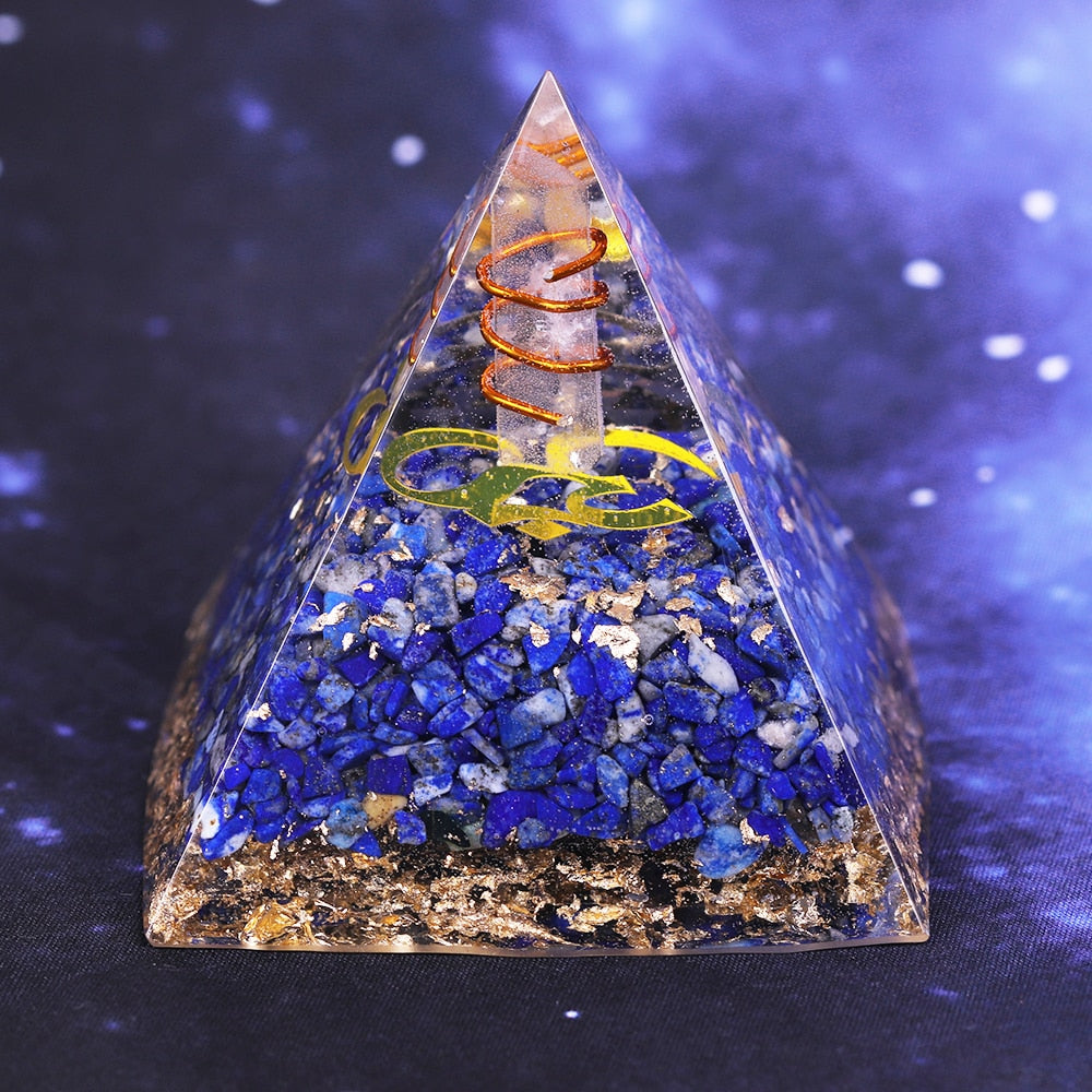 Natural Lapis Lazuli Orgone Pyramid Energy Generator Chakra Balancing Stone Reiki Healing EMF Protection Home Office Decor